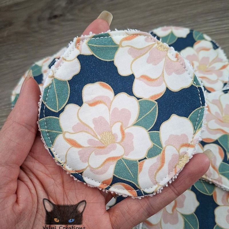 10 tampons démaquillants, lingettes démaquillantes, lavable et réutilisable, 100% coton, Fleurs