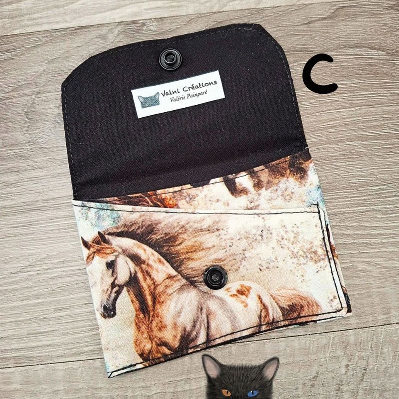 Petit Porte feuille, Porte Cartes, Petite Pochette, Pochette Colorée, porte cartes Chevaux, tissu