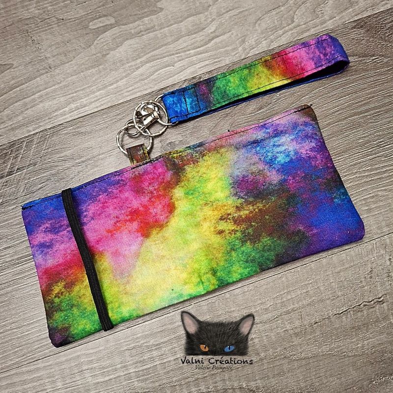 Ensemble Porte feuilles, ensemble porte clés, Porte Cartes, Avec élastique, Nuages, fait main