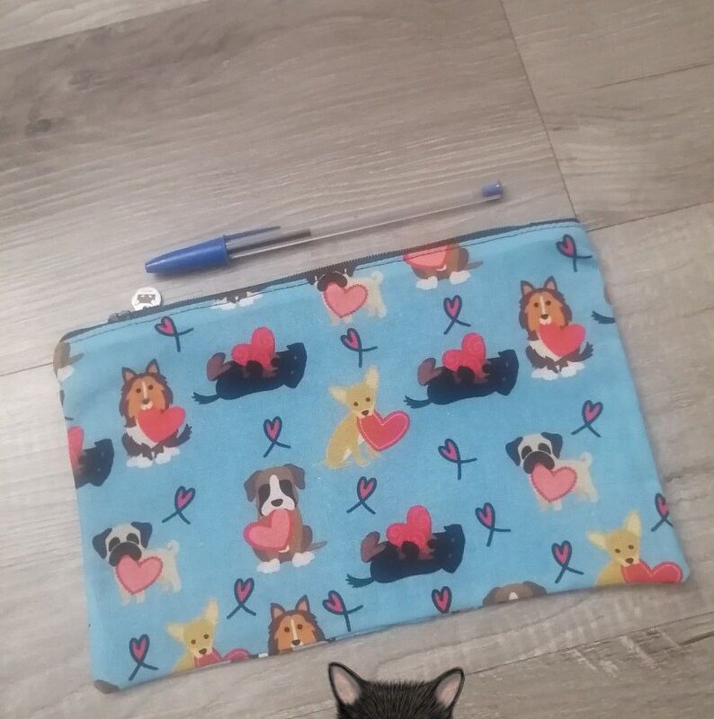 Étui à crayons, pochette, trousse à crayons, étui pour enfants, Chien, amoureux des chiens, coton