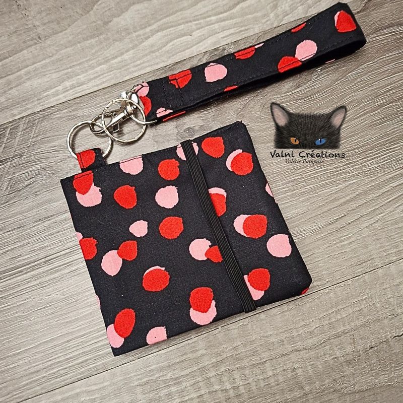 Ensemble Porte feuilles, ensemble porte clés, Porte Cartes, Avec élastique, Pois, fait main