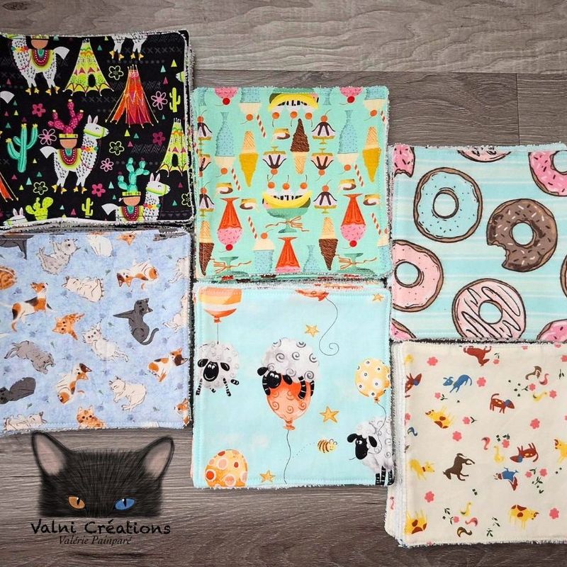 6 débarbouillettes pour bébés, lingettes, lavable et réutilisable, 100% coton et ratine de coton