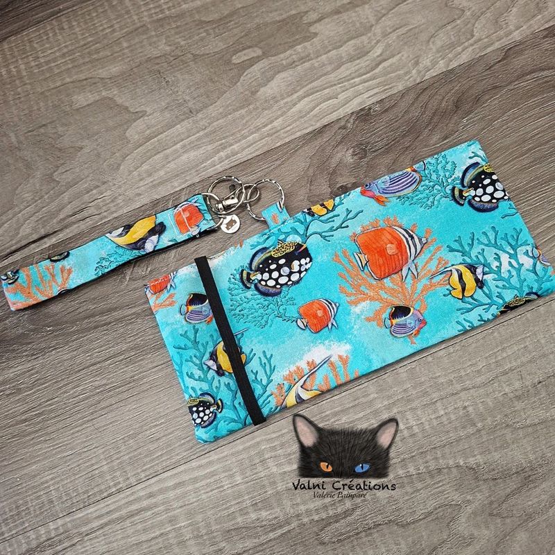 Petit Porte feuille, Porte Cartes, Petite Pochette, Porte Cartes d'affaires, Poissons, tissu, Coton