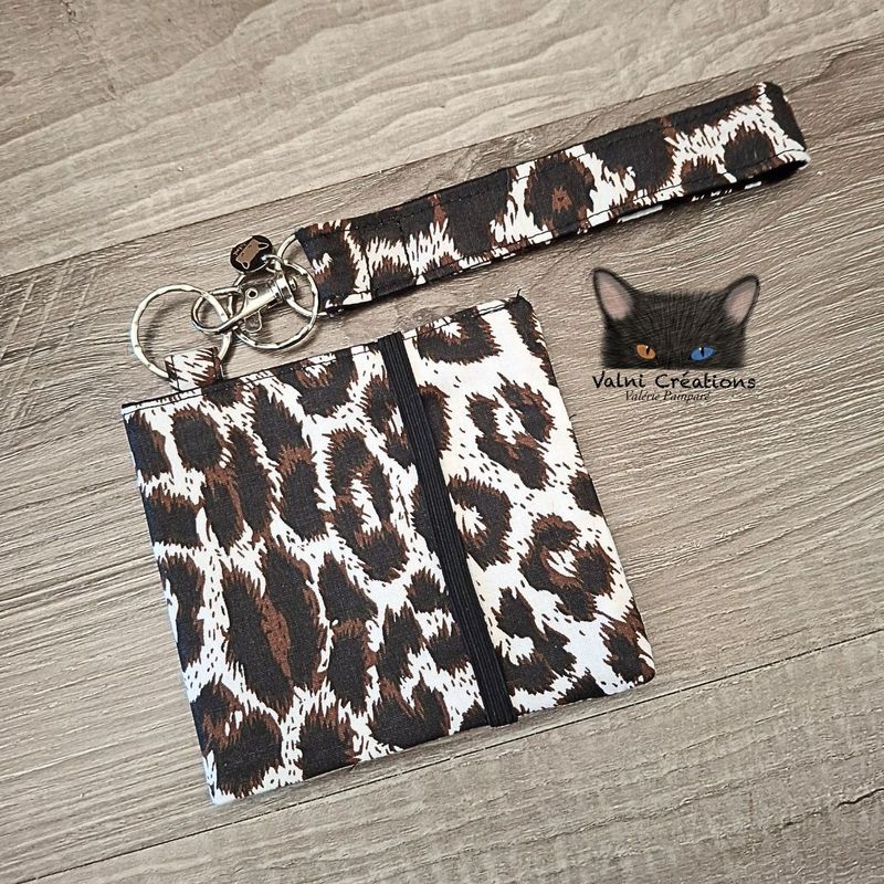 Ensemble Porte feuilles, ensemble porte clés, Porte Cartes, Avec élastique, Léopard Blanc
