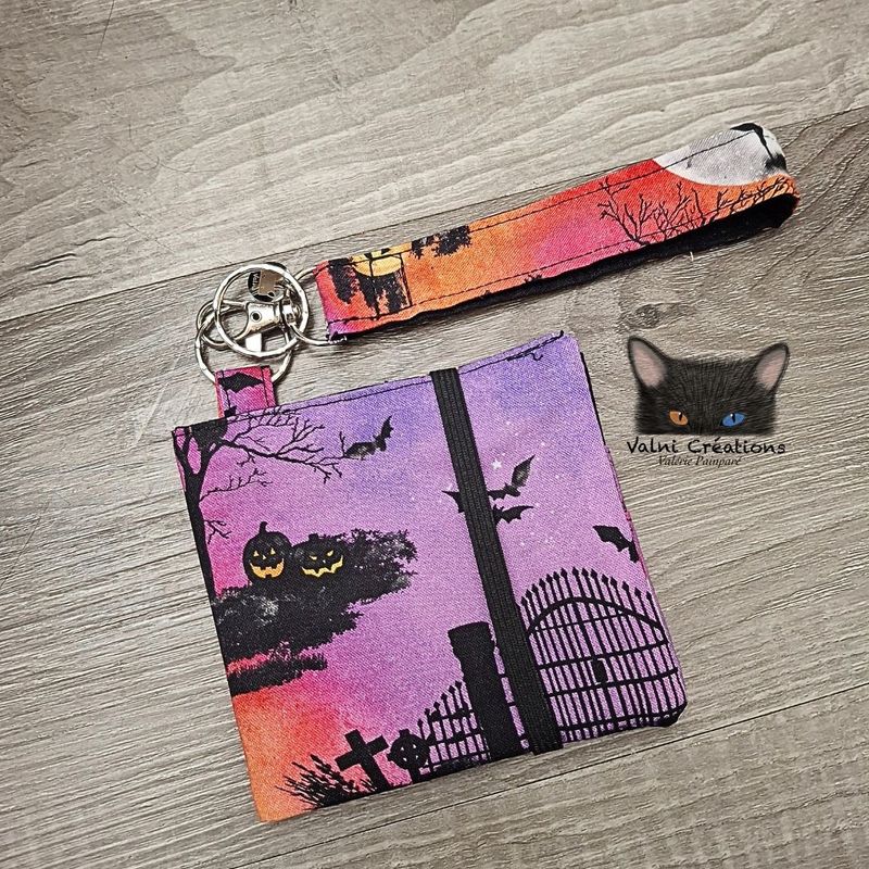 Ensemble Porte feuilles, ensemble porte clés, Porte Cartes, Avec élastique, paysage Halloween
