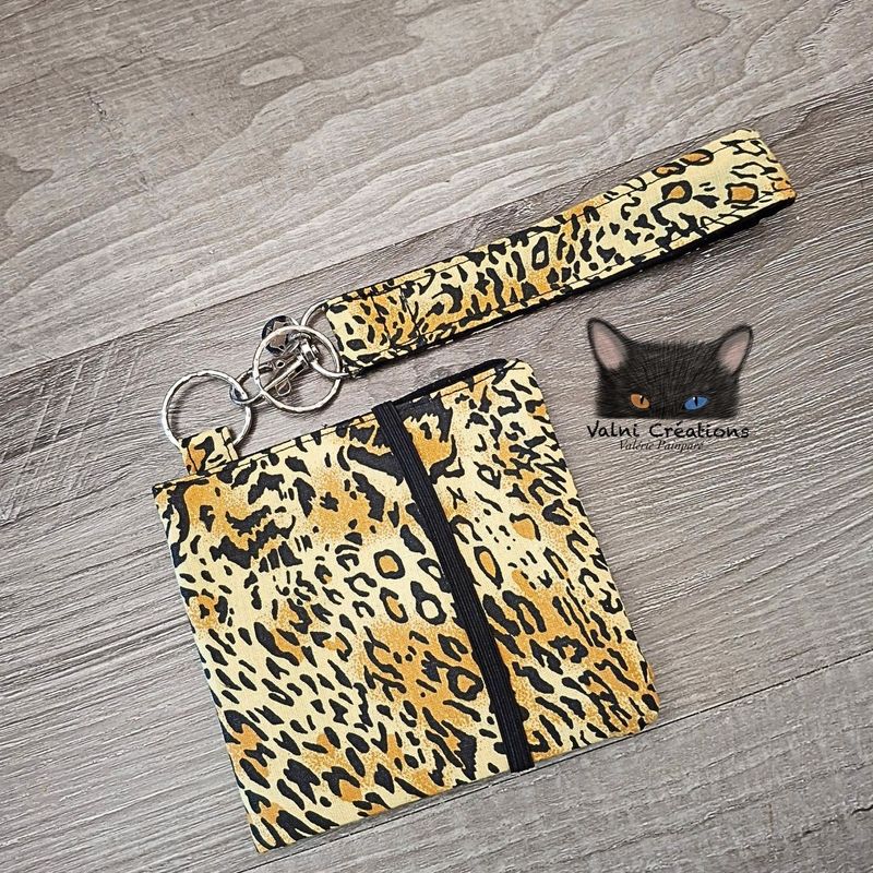 Ensemble Porte feuilles, ensemble porte clés, Porte Cartes, Avec élastique, Léopard Jaune