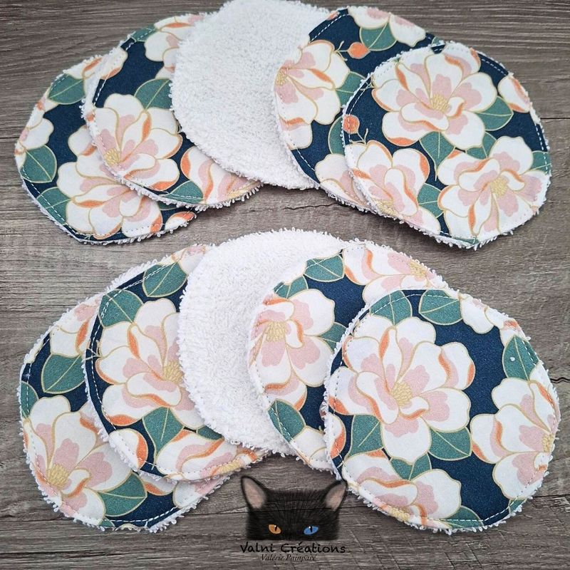 10 tampons démaquillants, lingettes démaquillantes, lavable et réutilisable, 100% coton, Fleurs