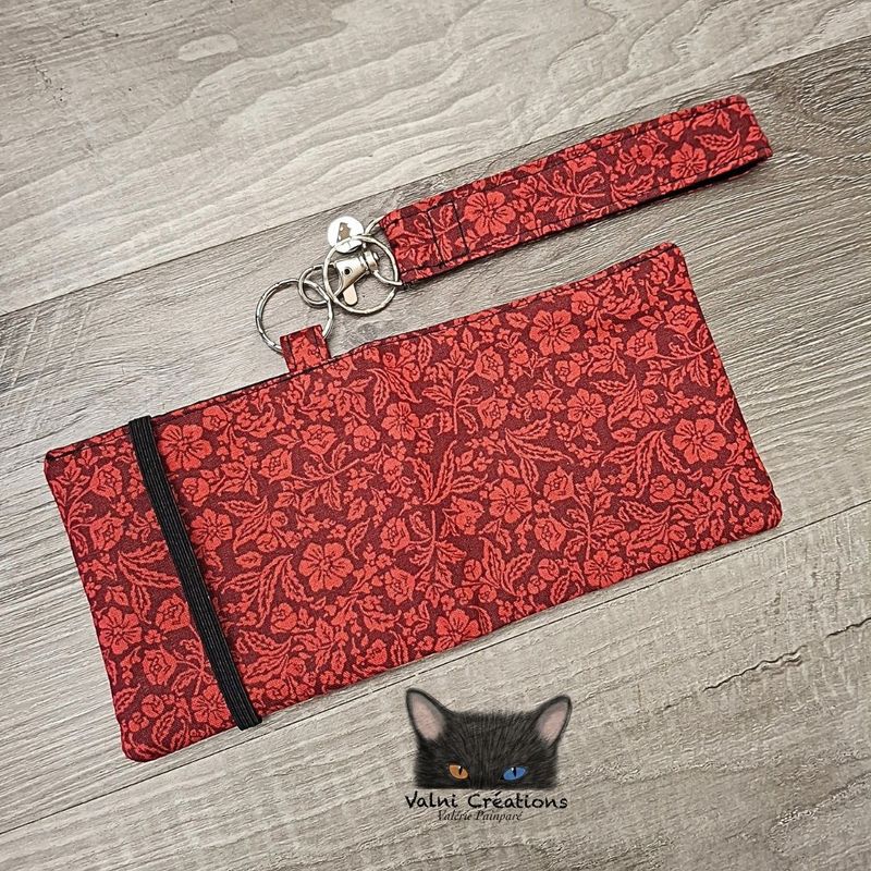 Ensemble Porte feuilles, ensemble porte clés, Porte Cartes, Avec élastique, Fleurs, fait main