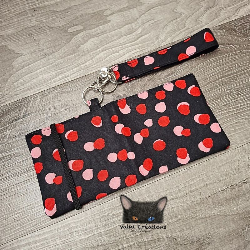 Ensemble Porte feuilles, ensemble porte clés, Porte Cartes, Avec élastique, Pois, fait main
