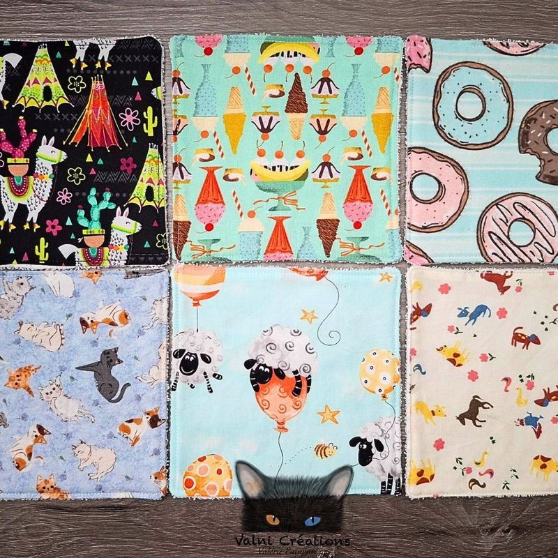 6 débarbouillettes pour bébés, lingettes, lavable et réutilisable, 100% coton et ratine de coton