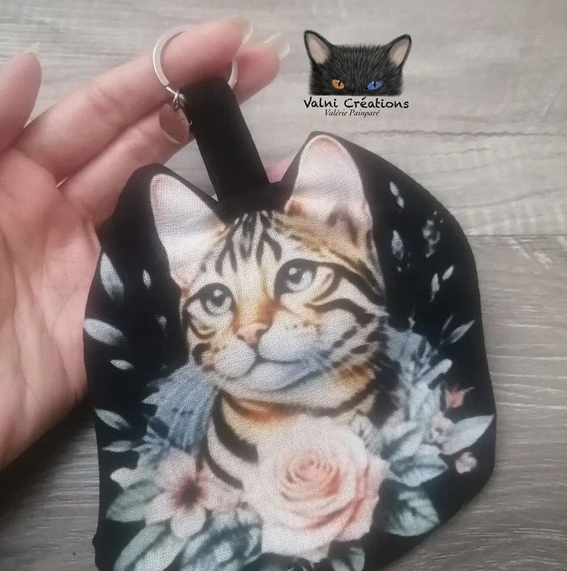 Porte Monnaie, petit fourre-tout, pochette zippée, pochette tissu, fourre-tout, porte clés Chat