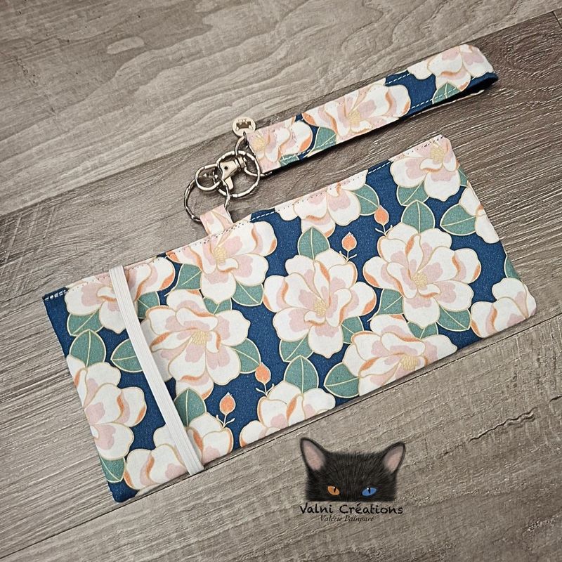 Ensemble Porte feuilles, ensemble porte clés, Porte Cartes, Avec élastique, fleurs, fait main