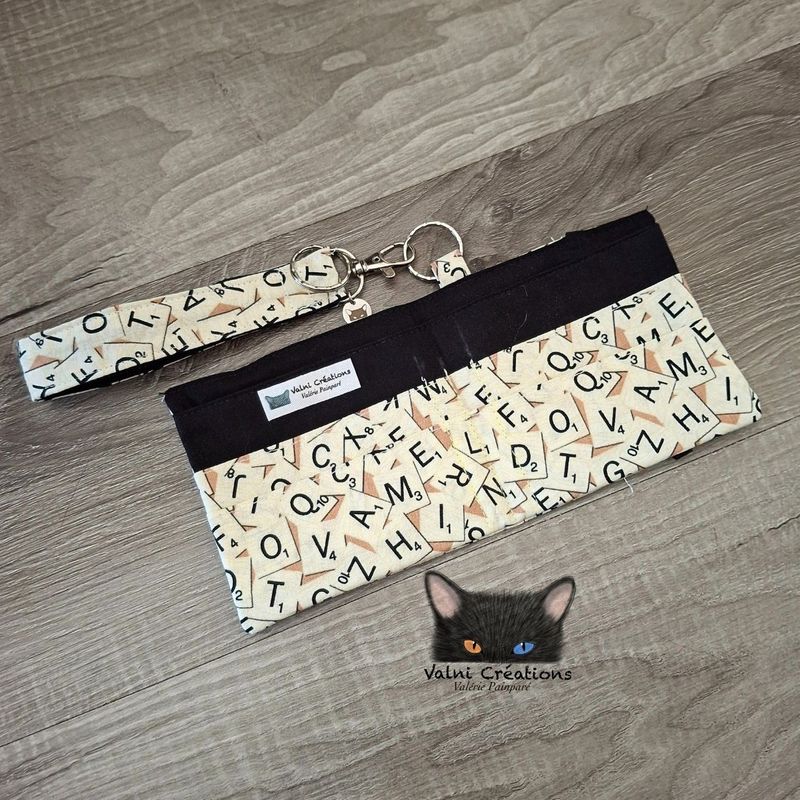 Petit Porte feuille, Porte Cartes, Petite Pochette, Porte Cartes d'affaires, Scrabble, tissu, Coton