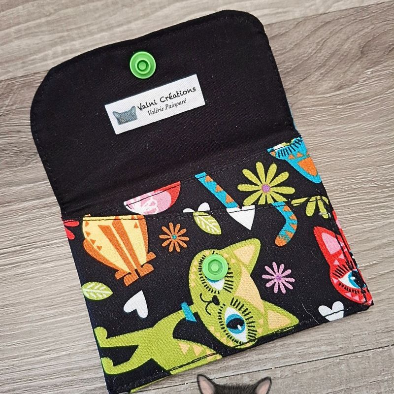 Petit Porte feuille, Porte Cartes, Petite Pochette, Porte Cartes d'affaires, Chats, tissu, 100%coton