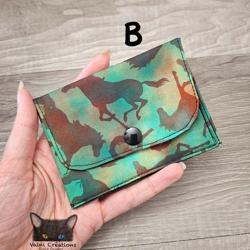 Petit Porte feuille, Porte Cartes, Petite Pochette, Pochette Colorée, porte cartes Chevaux, tissu