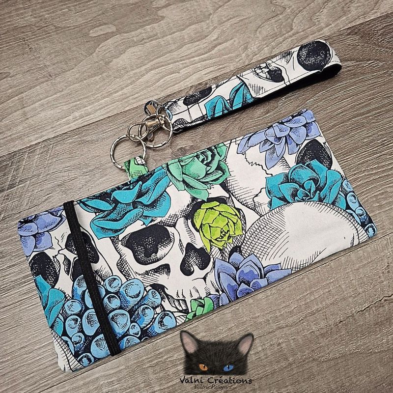 Ensemble Porte feuilles, ensemble porte clés, Porte Cartes, Avec élastique, crânes et succulents