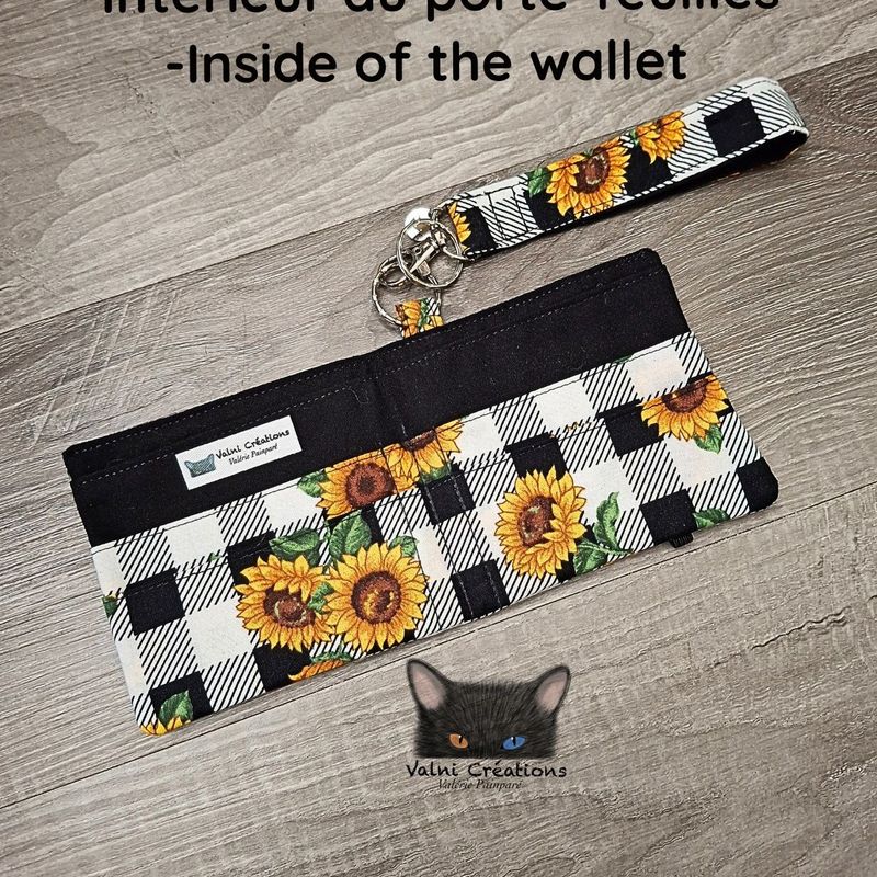 Ensemble Porte feuilles, ensemble porte clés, Porte Cartes, Avec élastique, tournesol, fait main