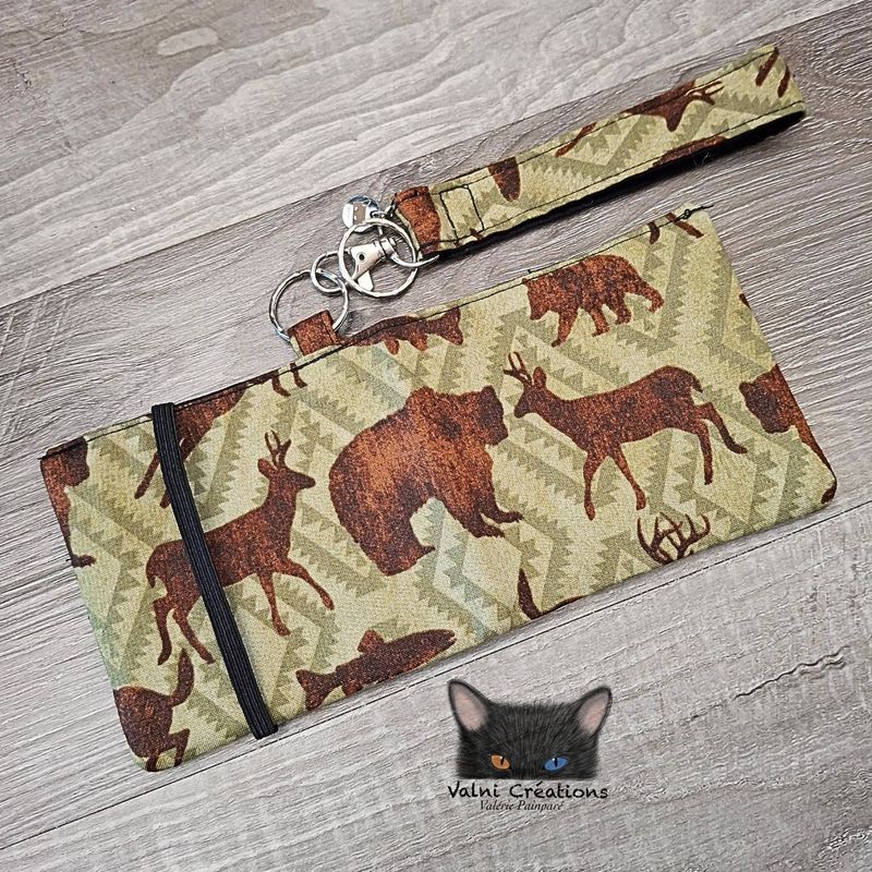 Ensemble Porte feuilles, ensemble porte clés, Porte Cartes, Avec élastique, Animaux Foret, fait main