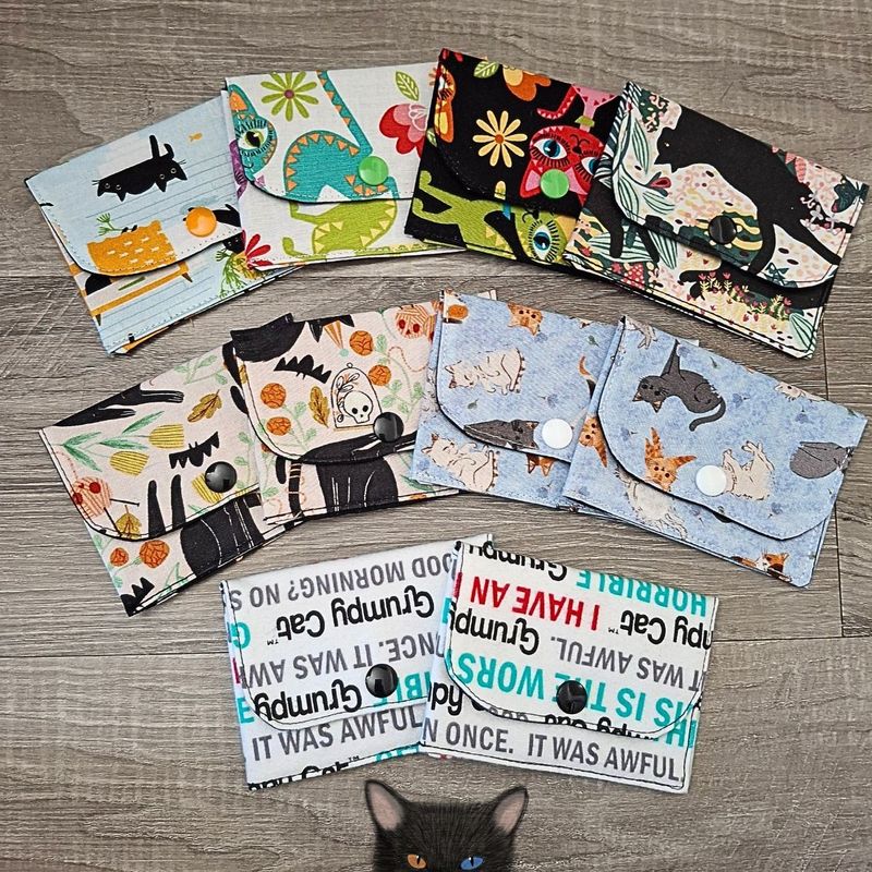 Petit Porte feuille, Porte Cartes, Petite Pochette, Porte Cartes d'affaires, Chats, tissu, 100%coton