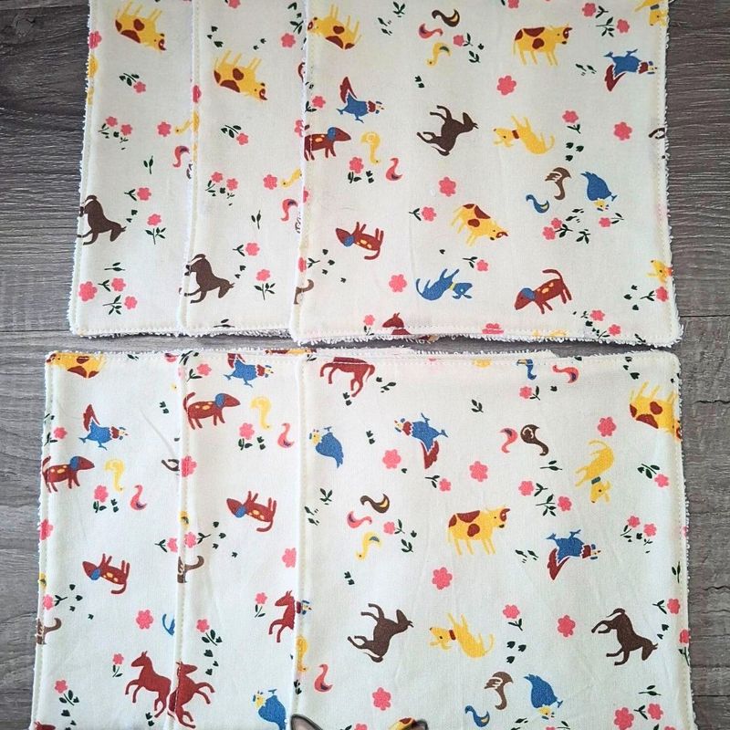6 débarbouillettes pour bébés, lingettes, lavable et réutilisable, 100% coton et ratine de coton