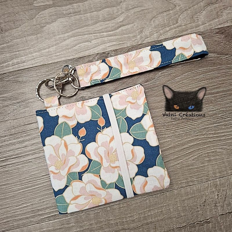 Ensemble Porte feuilles, ensemble porte clés, Porte Cartes, Avec élastique, fleurs, fait main