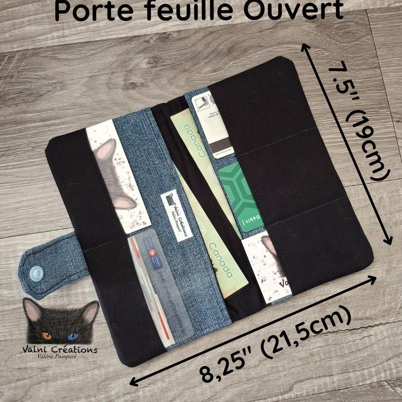 Grand Porte feuille, Denim recyclé, Porte Cartes, Grand Portefeuille, Porte feuille, jeans recyclé