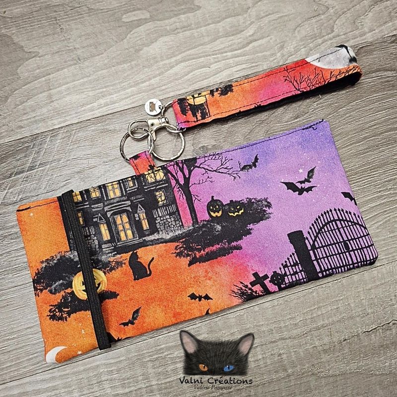 Ensemble Porte feuilles, ensemble porte clés, Porte Cartes, Avec élastique, paysage Halloween