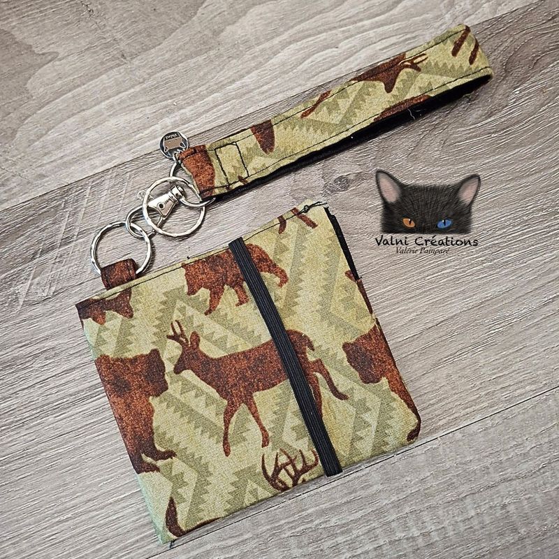 Ensemble Porte feuilles, ensemble porte clés, Porte Cartes, Avec élastique, Animaux Foret, fait main