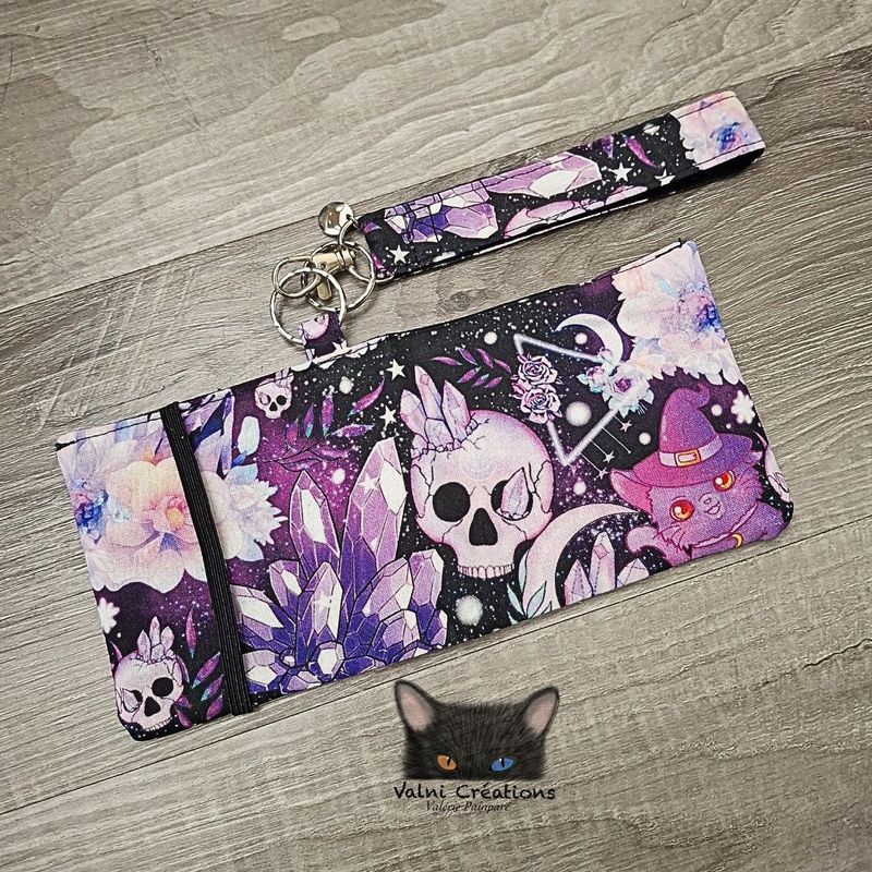 Ensemble Porte feuilles, ensemble porte clés, Porte Cartes, Avec élastique, sorcières, chats, gems