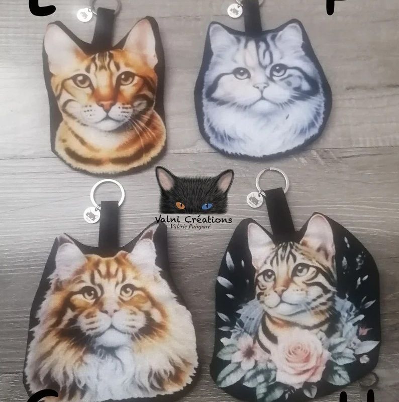 Porte Monnaie, petit fourre-tout, pochette zippée, pochette tissu, fourre-tout, porte clés Chat