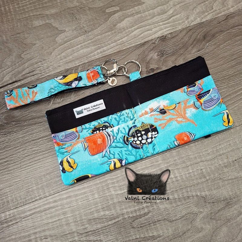 Petit Porte feuille, Porte Cartes, Petite Pochette, Porte Cartes d'affaires, Poissons, tissu, Coton