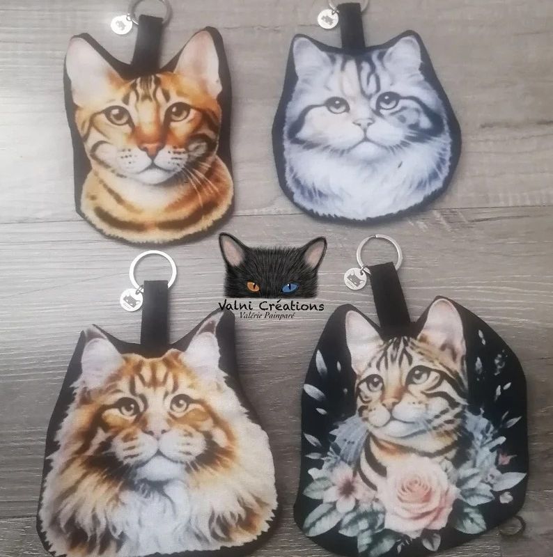 Porte Monnaie, petit fourre-tout, pochette zippée, pochette tissu, fourre-tout, porte clés Chat