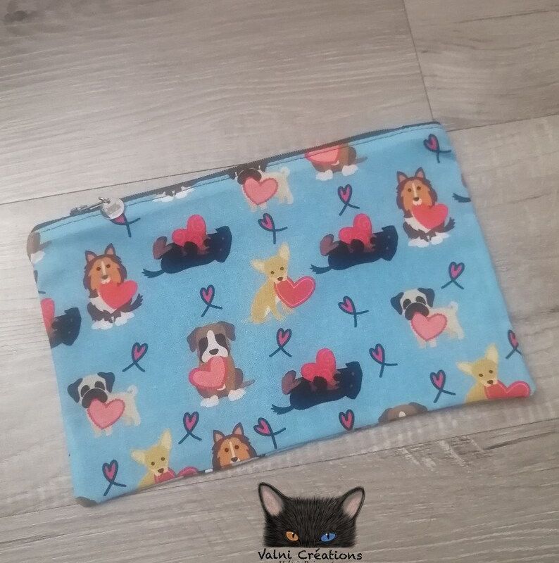 Étui à crayons, pochette, trousse à crayons, étui pour enfants, Chien, amoureux des chiens, coton