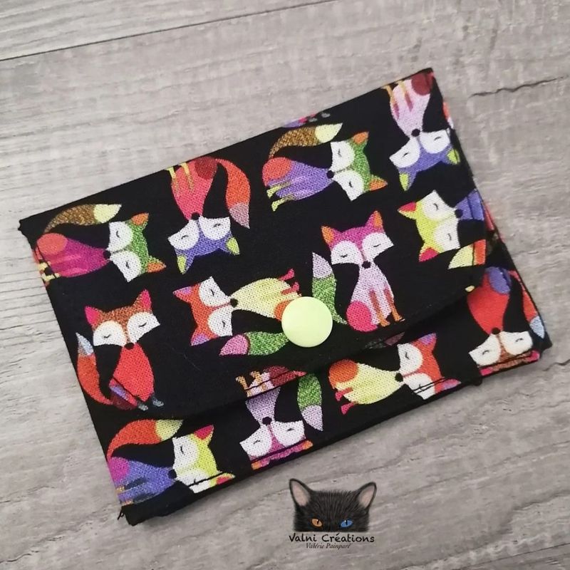 Petit Porte feuille, Porte Cartes, Petite Pochette, Pochette Renard, Porte Cartes d'affaires, tissu
