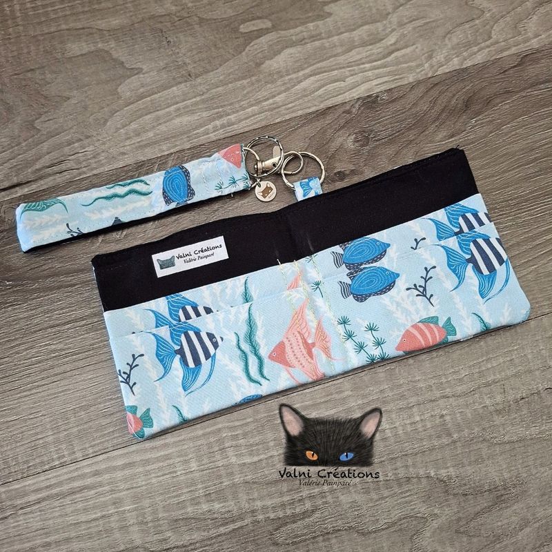 Petit Porte feuille, Porte Cartes, Petite Pochette, Porte Cartes d'affaires, Poissons, tissu, Coton