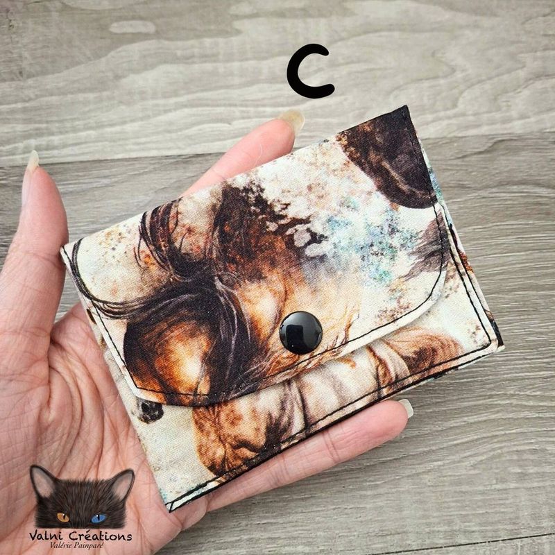 Petit Porte feuille, Porte Cartes, Petite Pochette, Pochette Colorée, porte cartes Chevaux, tissu