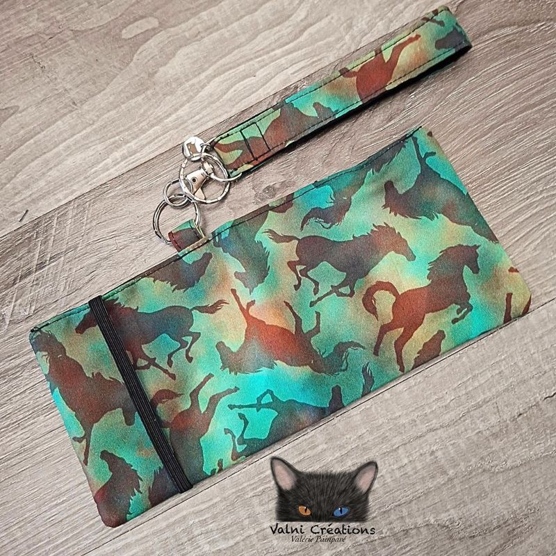 Ensemble Porte feuilles, ensemble porte clés, Porte Cartes, Avec élastique, Chevaux, fait main