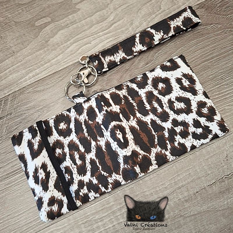 Ensemble Porte feuilles, ensemble porte clés, Porte Cartes, Avec élastique, Léopard Blanc