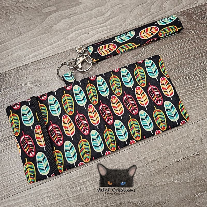 Ensemble Porte feuilles, ensemble porte clés, Porte Cartes, Avec élastique, Plumes, fait main