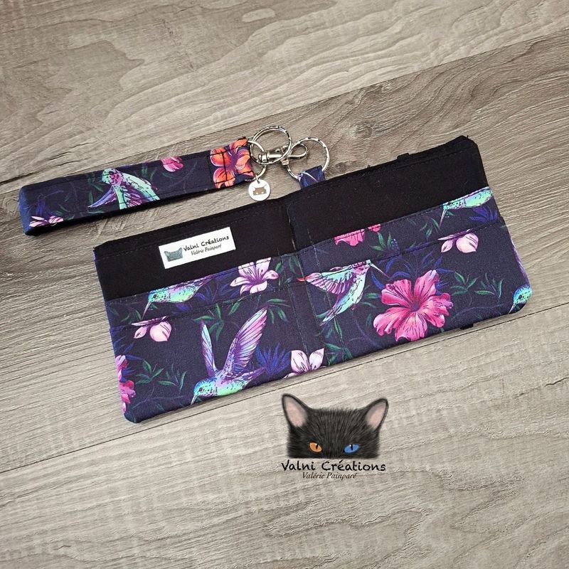 Petit Porte feuille, Porte Cartes, Petite Pochette, Porte Cartes d'affaires, Colibris, tissu, Coton
