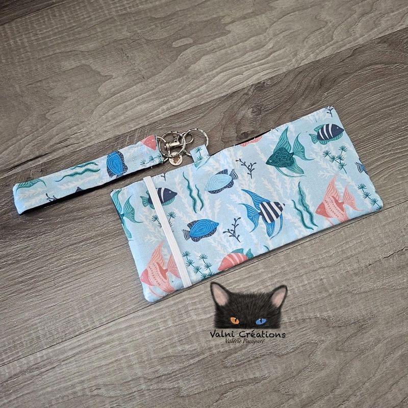 Petit Porte feuille, Porte Cartes, Petite Pochette, Porte Cartes d'affaires, Poissons, tissu, Coton