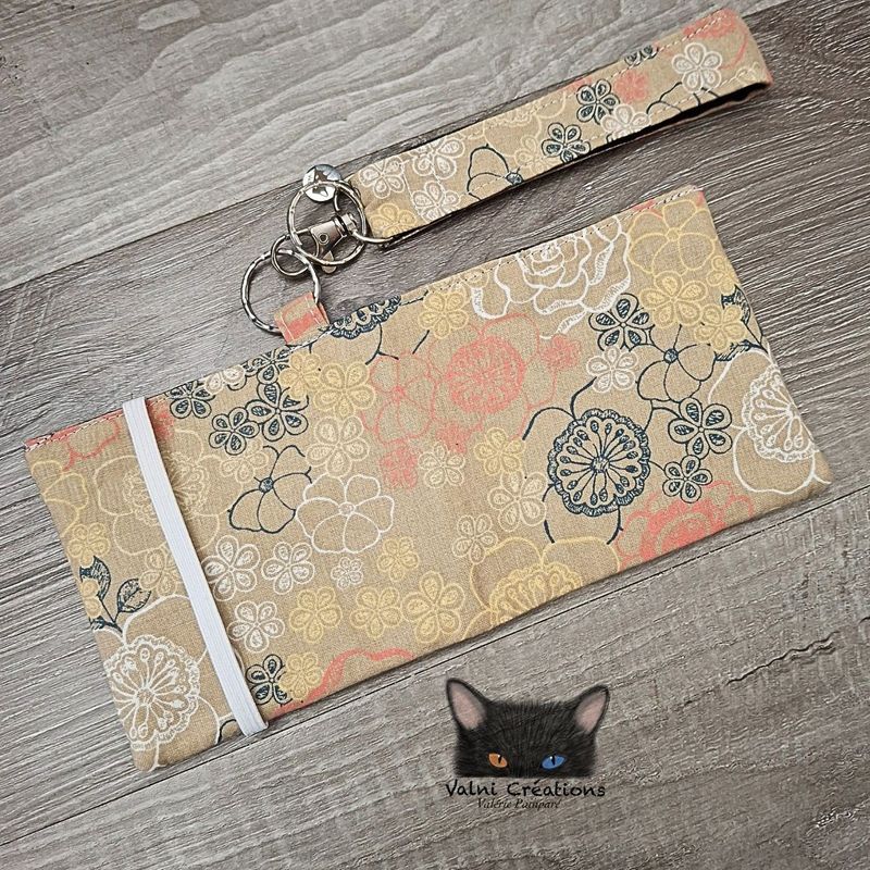 Ensemble Porte feuilles, ensemble porte clés, Porte Cartes, Avec élastique, fleurs, fait main