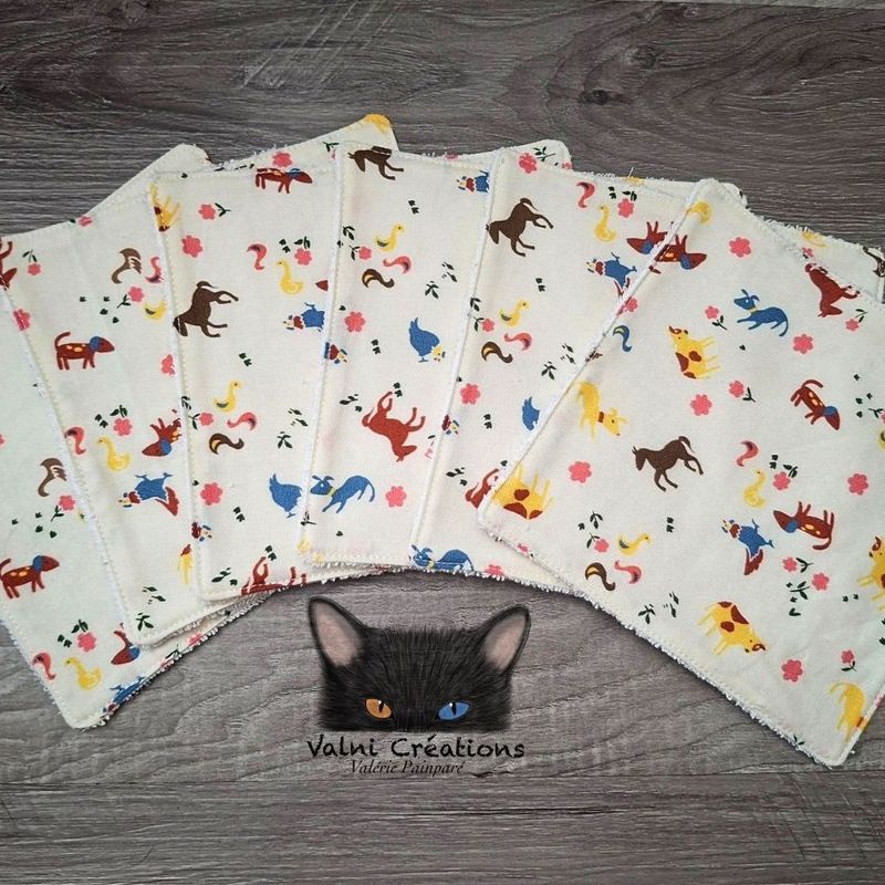 6 débarbouillettes pour bébés, lingettes, lavable et réutilisable, 100% coton et ratine de coton