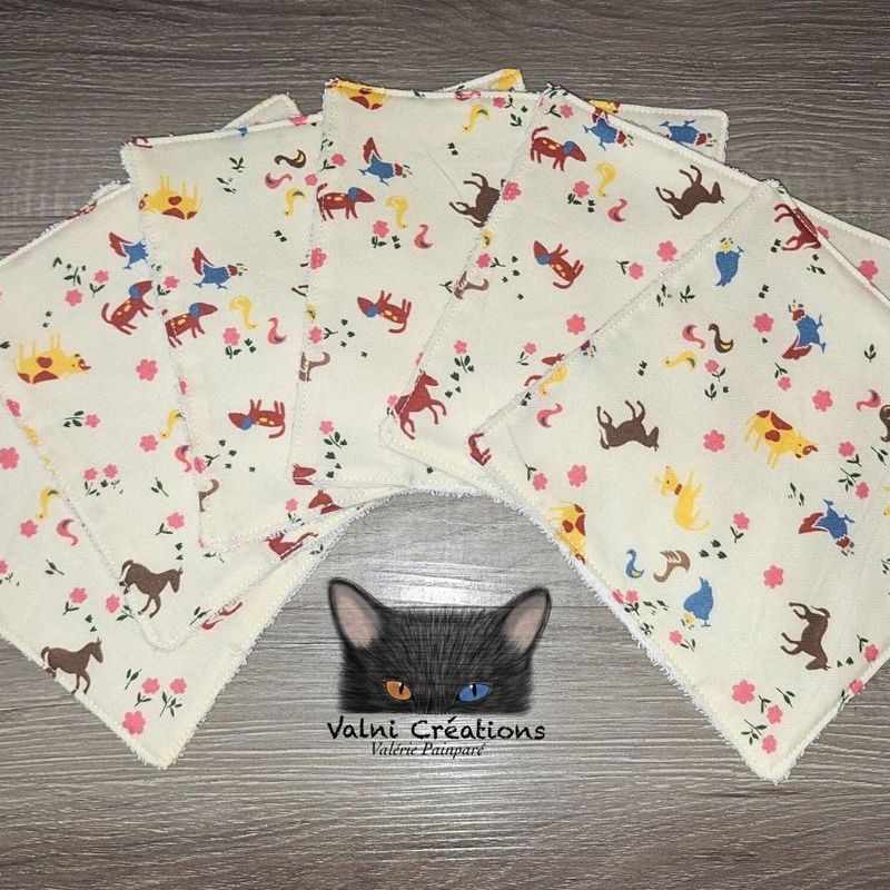 6 débarbouillettes pour bébés, lingettes, lavable et réutilisable, 100% coton et ratine de coton