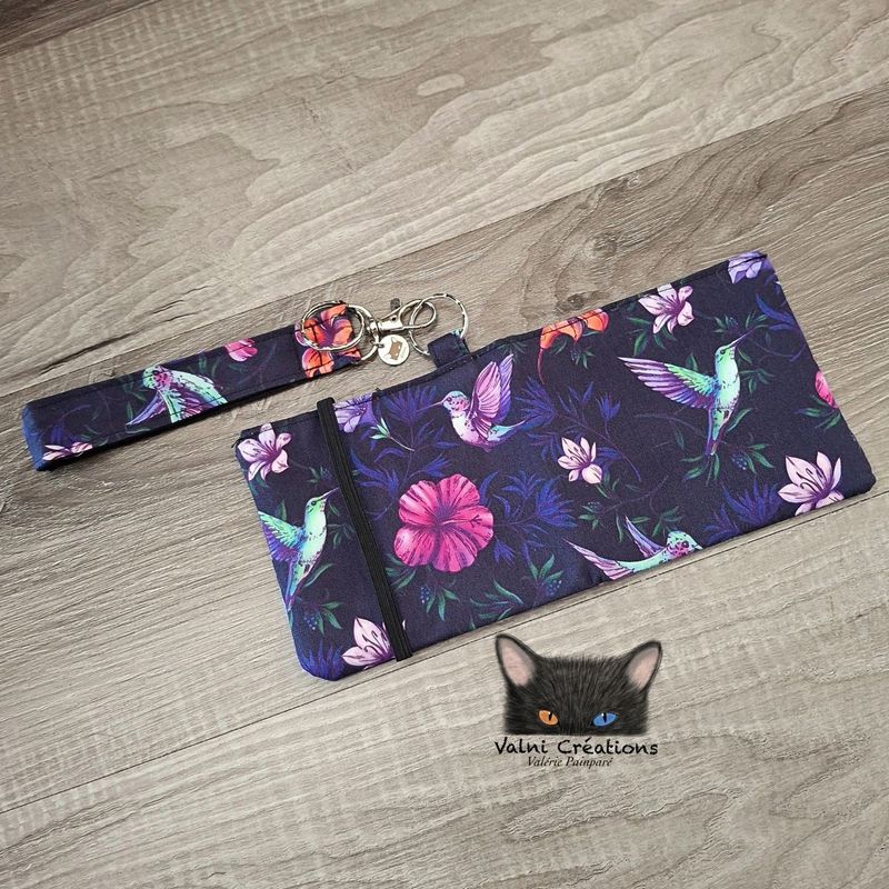 Petit Porte feuille, Porte Cartes, Petite Pochette, Porte Cartes d'affaires, Colibris, tissu, Coton
