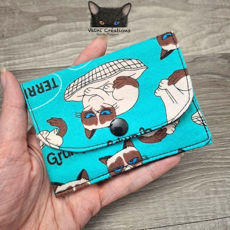 Petit Porte feuille, Porte Cartes, Petite Pochette, Porte Cartes d'affaires, chat, tissu Flanelle