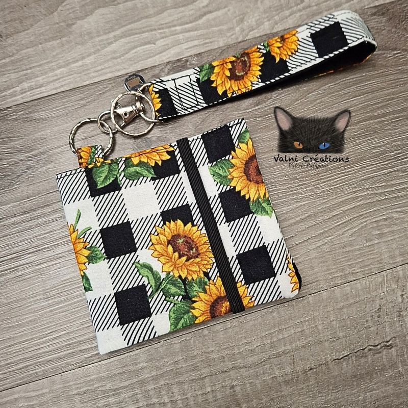 Ensemble Porte feuilles, ensemble porte clés, Porte Cartes, Avec élastique, tournesol, fait main