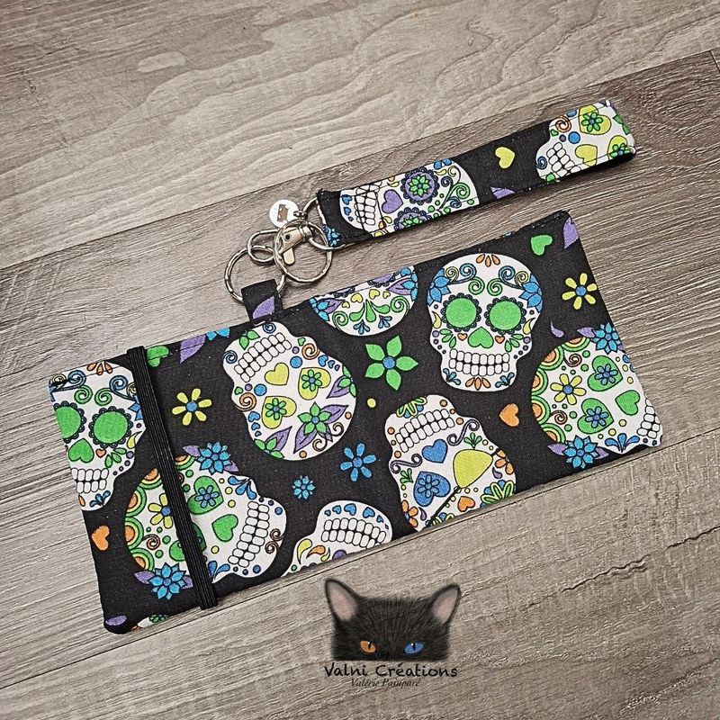 Ensemble Porte feuilles, ensemble porte clés, Porte Cartes, Avec élastique, Sugar Skull