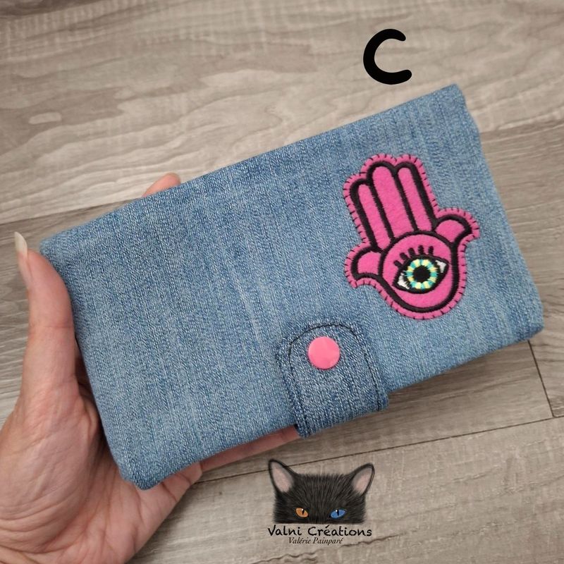 Grand Porte feuille, Denim recyclé, Porte Cartes, Grand Portefeuille, Porte feuille, jeans recyclé