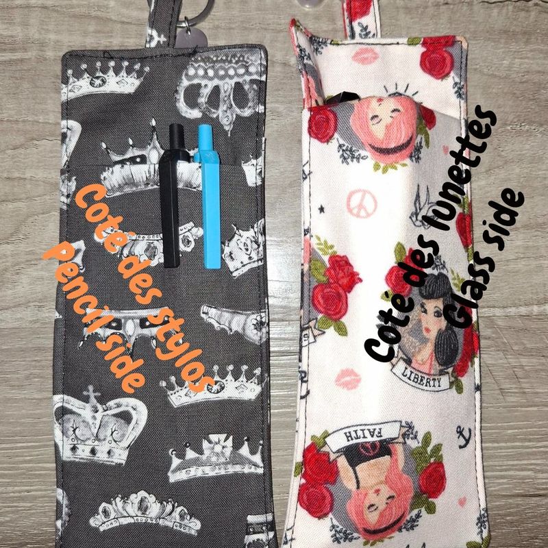 Porte lunette, Porte-stylos, porte-crayons, lanière, infirmière, éducatrice, pochette, 100% coton